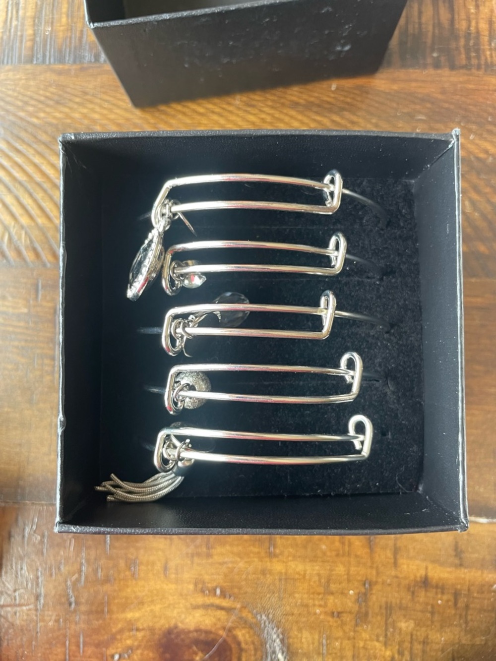 Christopher & Banks Black Jewelry Box with 5 Sliver Bracelets